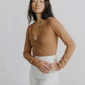 Ozma Dance Wrap Top, Regen Silk Noil Jersey, Terracotta SIZE XS